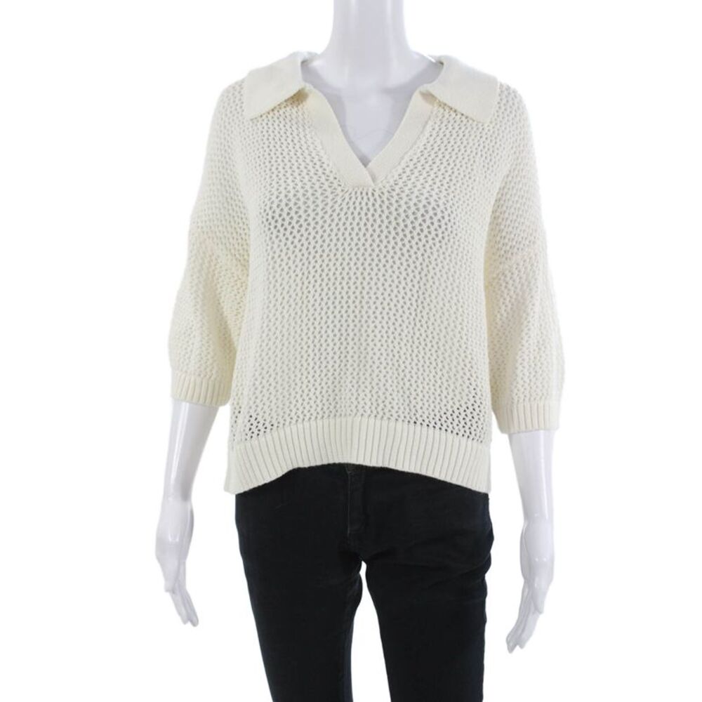 Velvet By Jenny Graham Unisex White V-Neck Pullover 3/4 Sleeve Size S